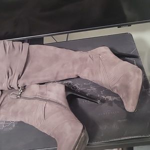 Donald J Pliner Tall grey suede pull on with side zip boots